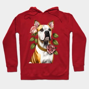 Floral Boxer Dog Woodcut Design Hoodie